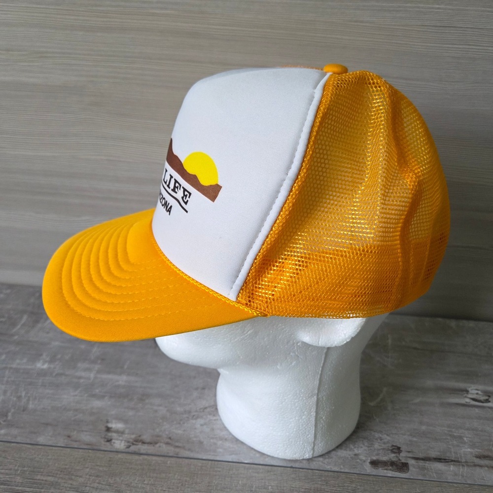 Vtg Nissin Trucker Hat Foam Cap Good Life Mesa Arizona Yellow White Mesh Retro - Picture 4 of 12
